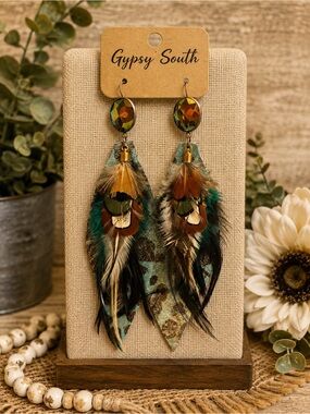 Gypsy South Mallard Duck inspired Feather Statement Earrings